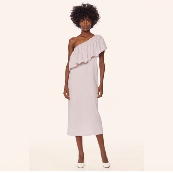 Mara Hoffman Organic Linen One Shoulder Ruffle Midi Dress Lavender Lilac Purple - Picture 1 of 8